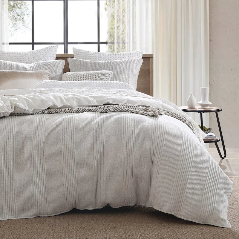 DKNY Pure Ribbed Jersey Queen Comforter Set Heather Gray