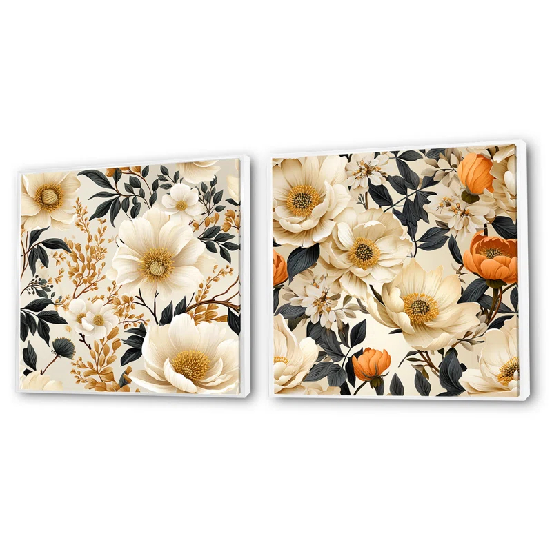 Vintage Flower Symphony II - Floral Square Collage Set Of 2
