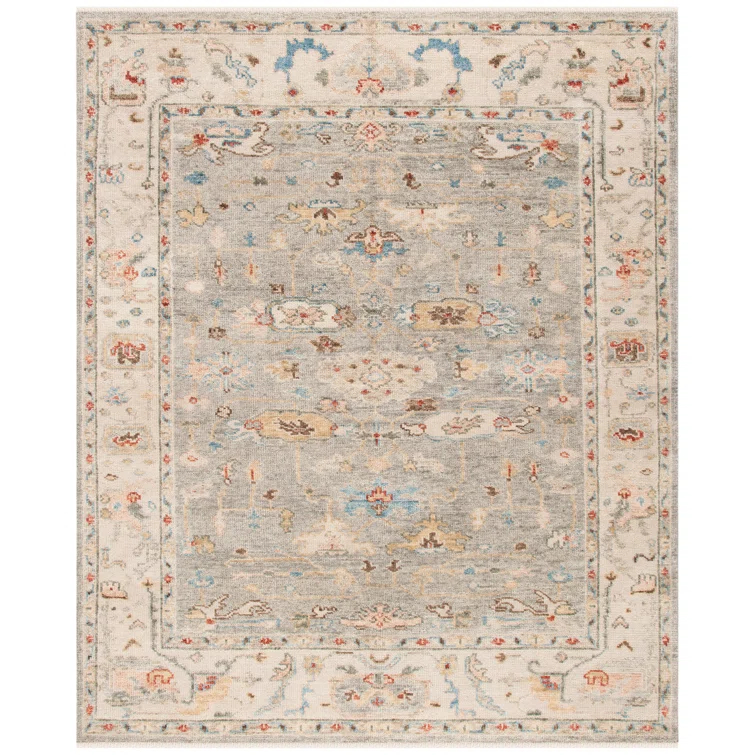 Safavieh Samarkand Hand Knotted Wool/Cotton Oriental Rug in Ivory/Gray