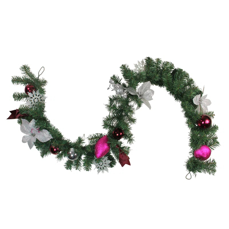 Northlight Seasonal 6' x 9" Foliage Poinsettia and Ornament Artificial Christmas Garland Unlit