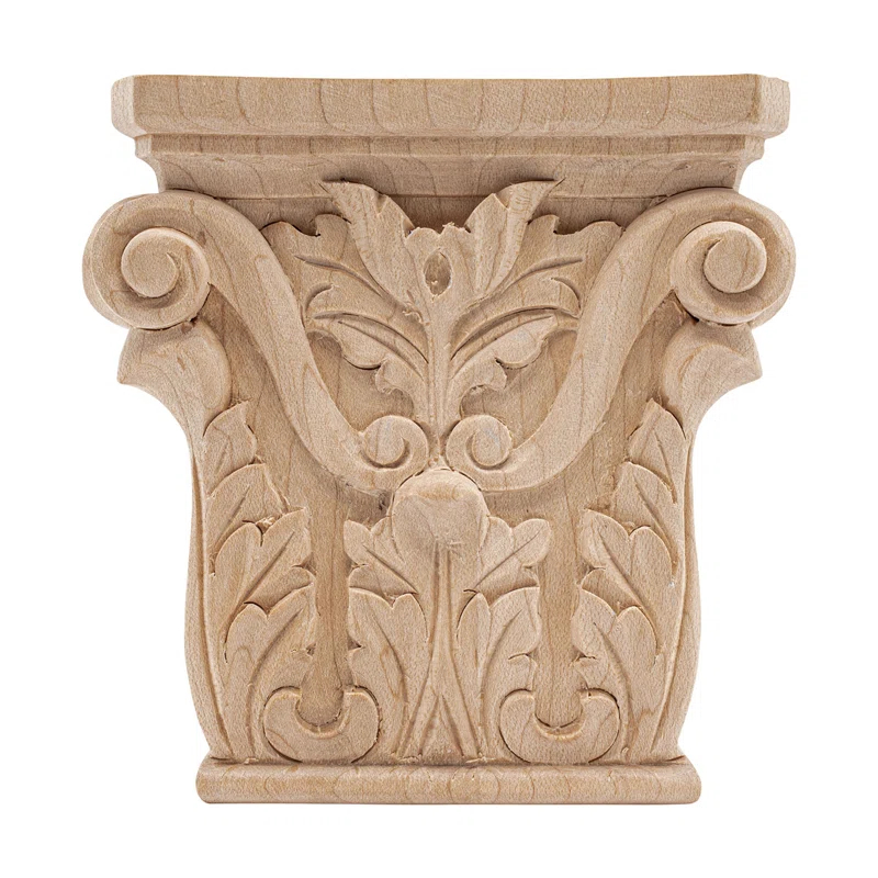 Architectural Products by Outwater L.L.C. 4 in x 3-7/8 in x 1 in Unfinished Acanthus Wood Onlay Capital Wood Applique