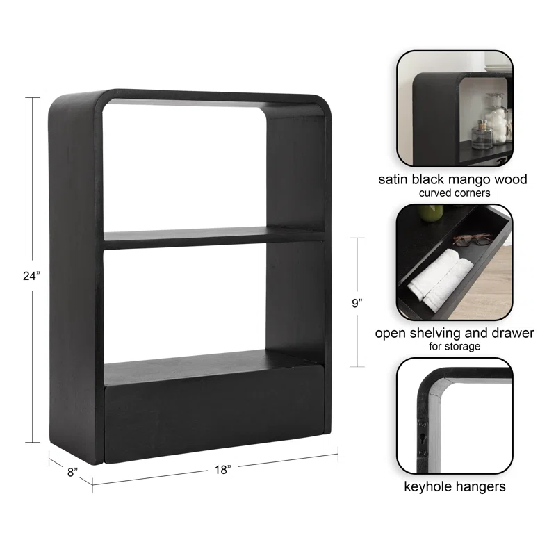 Hokku Designs Wooden Wall Shelf with Storage Drawer