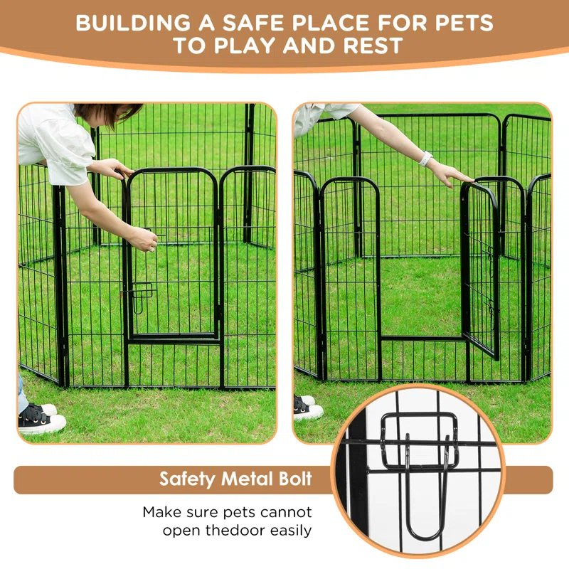 FDW Dog Playpen Indoor 12 Panels Dog Pen For Small And Medium Dogs, Exercise Pen Pet Dog Fence With Doors Pet Puppy Playpen For RV Camping Yard, Black