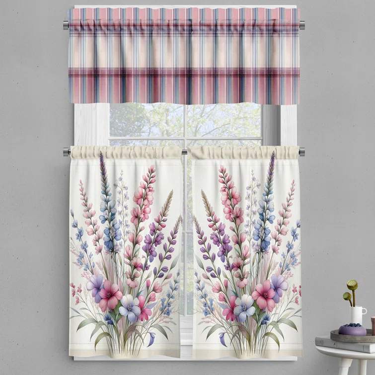 Ambesonne Floral Tailored 55'' W Kitchen Curtain