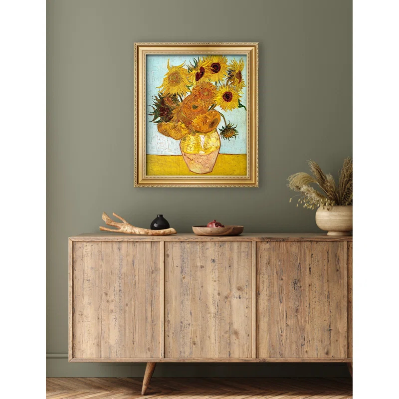 Vault W Artwork Sunflowers by Vincent Van Gogh, Classic Art Giclee Canvas Print, Framed Wall Art for Living Rooms, Bedrooms, and Offices