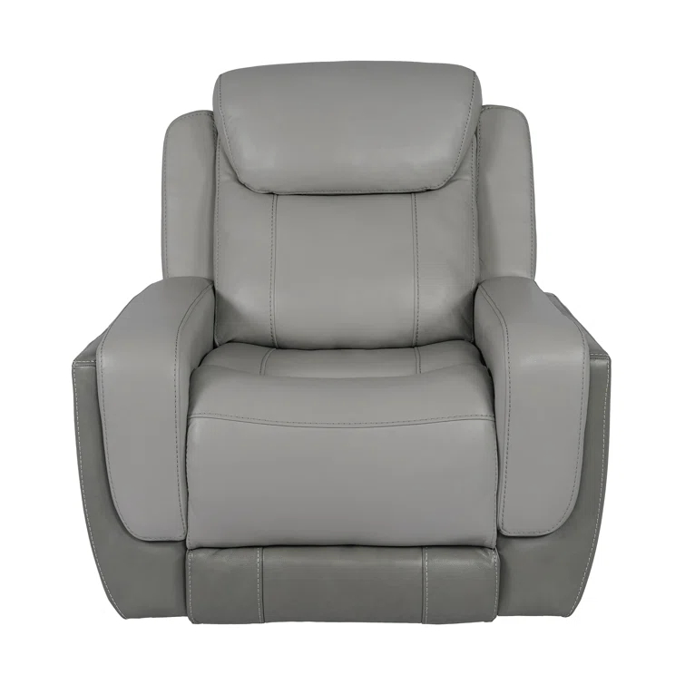 Ebern Designs Juna Zero Gravity Power Recliner Chair With Headrest, Gray Genuine Leather