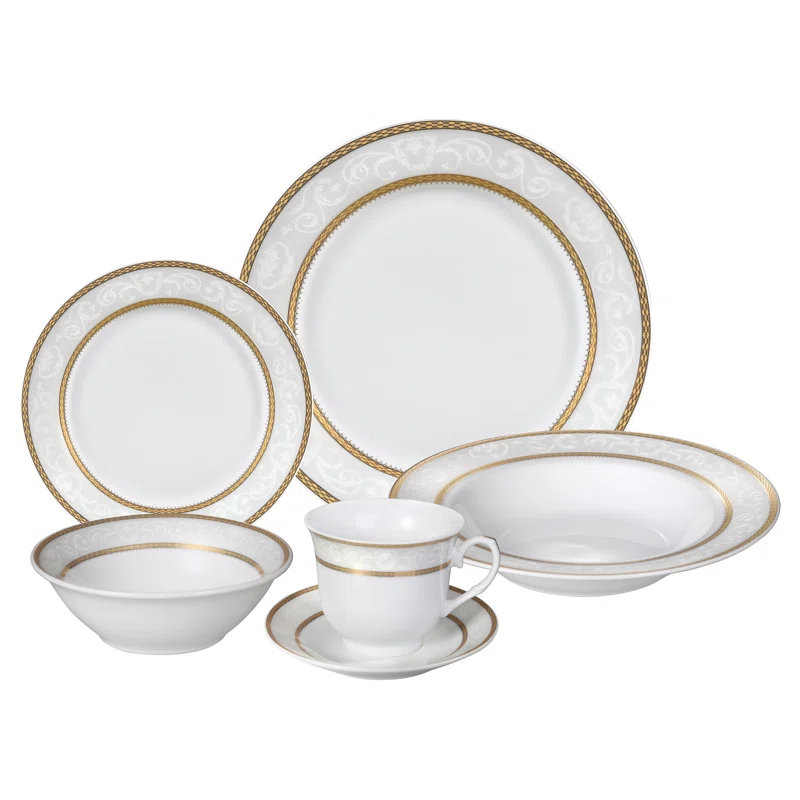 Lorren Home Trends 24 Piece Porcelain China Dinnerware Set - Service for 4