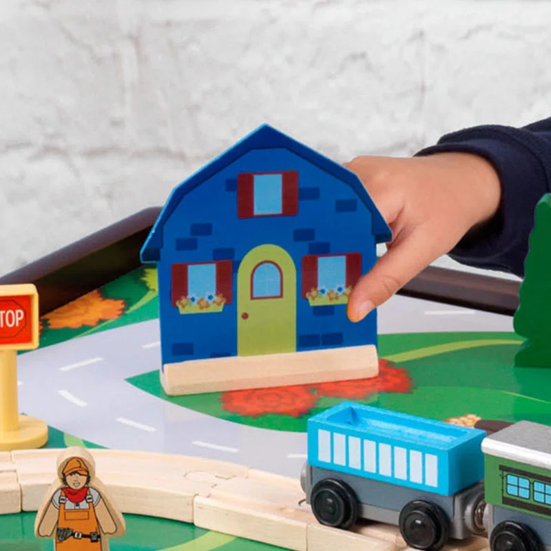 KidKraft 2-in-1 Wooden Activity Table with Board, Train Set and 195 Bricks