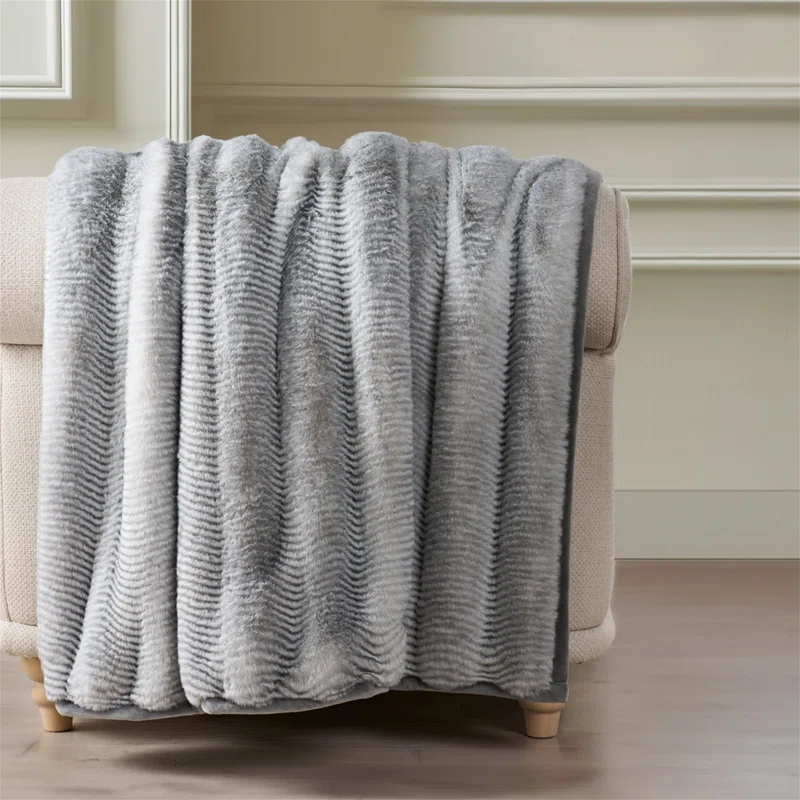 transparent.0 Soft And Luxe Faux Rabbit Fur Sofa Throw, 60" X 80"