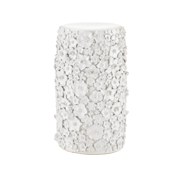 Jessamine White Ceramic Floral Round End Table