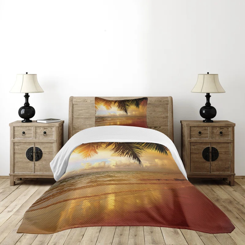Ambesonne Ambesonne Beach Bedspread Sunset Caribbean Palms