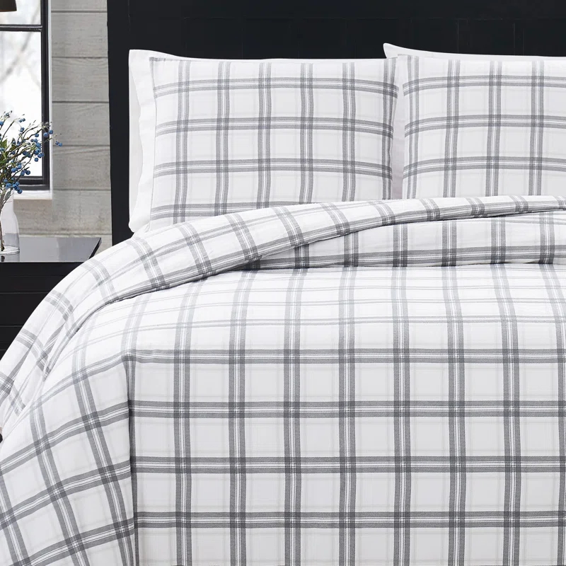 London Fog London Fog Plaid Flannel Duvet Cover Set