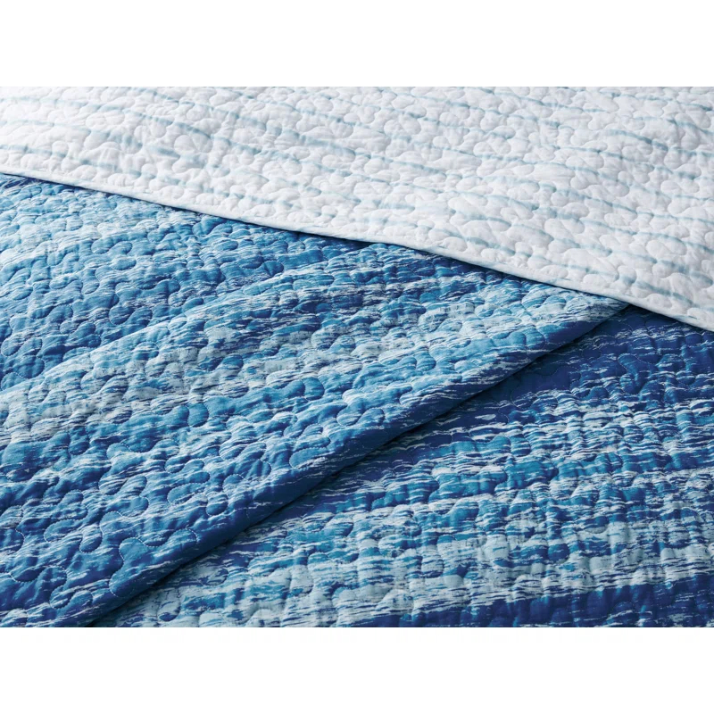DESIGN STUDIO Ocean Stripe Blue All-Season Reversible Cotton Quilt Set