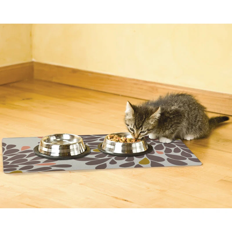 Pet Bowl Placemat, Feeding Mat For Dog & Cat - Thin, Absorbent, Waterproof, Machine Washable