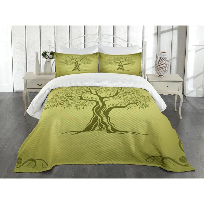 Ambesonne Ambesonne Olive Green Bedspread Set Olive Tree Pattern Olive Green