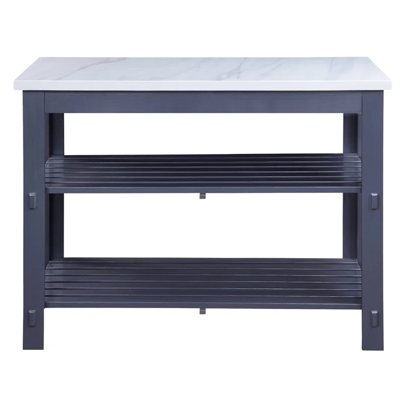 Latitude Run® Marble Top & Gray Finish Kitchen Island