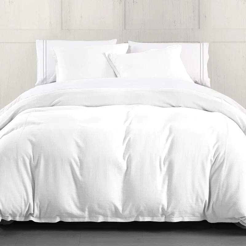 HiEnd Accents Hera Washed Linen Flange Modern Rustic Classic Chic Duvet Cover Set