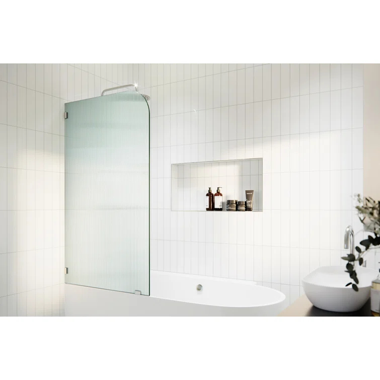 Glass Warehouse Aurora 30 in. x 58.25 in. Frameless Fluted Radius Single Fixed Bath Panel B-FL-RAD-30-L-CH
