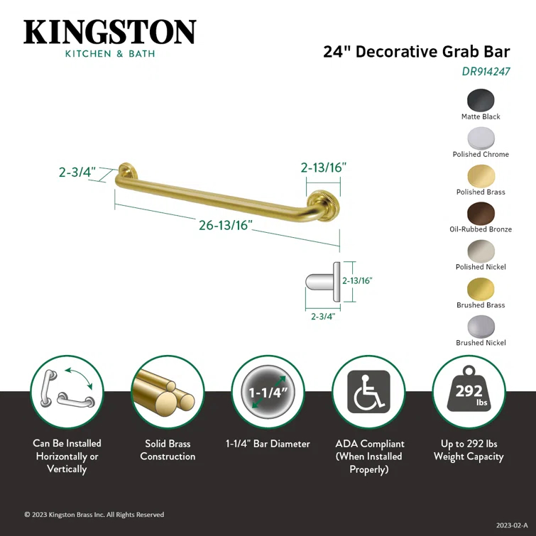 Kingston Brass Kingston Brass Camelon 1-1/4 Inch O.D Grab Bar DR914241