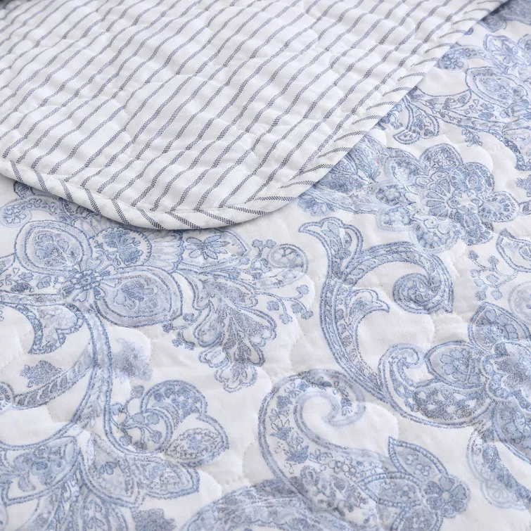 Stone Cottage Bedding Stone Cottage Field Of Paisley Cotton Reversible Blue Quilt Set, King