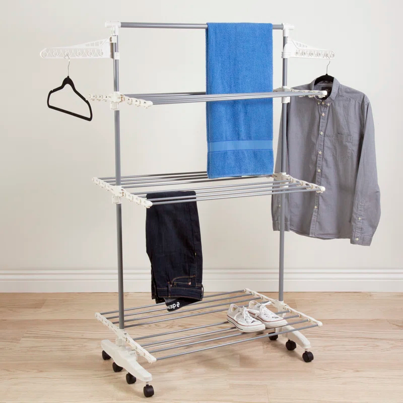 Everyday Home Heavy-Duty 3-Tier Laundry Rack - Stainless-Steel Indoor Clothing Organization and Storage Shelf for Hanging, Folding, or Drying by Everyday Home
