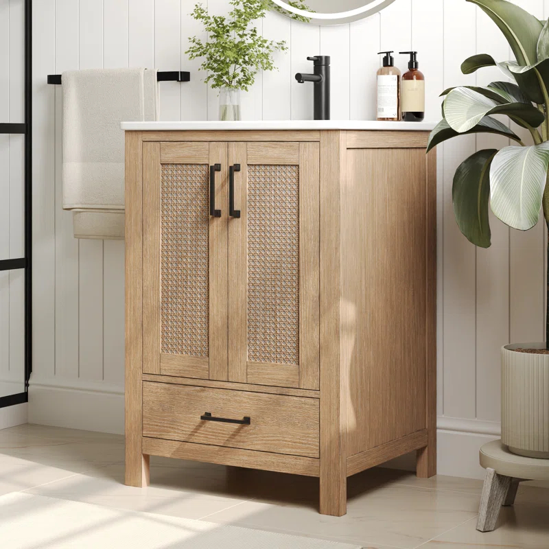 DeerValley Cove 24" Fully Assembled Single Bathroom Vanity with Ceramic Top, Soft-close Doors and Drawer