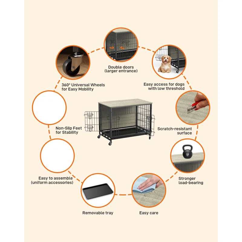 Tucker Murphy Pet™ Dog Crate Furniture, Removable Tray And Wheels