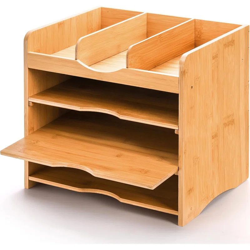 Hokku Designs Bamboo Desk File Organizer,Document Letter Tray Sorter With 2 Adjustable Shelves, 4 Tier Mail Organizer Countertop