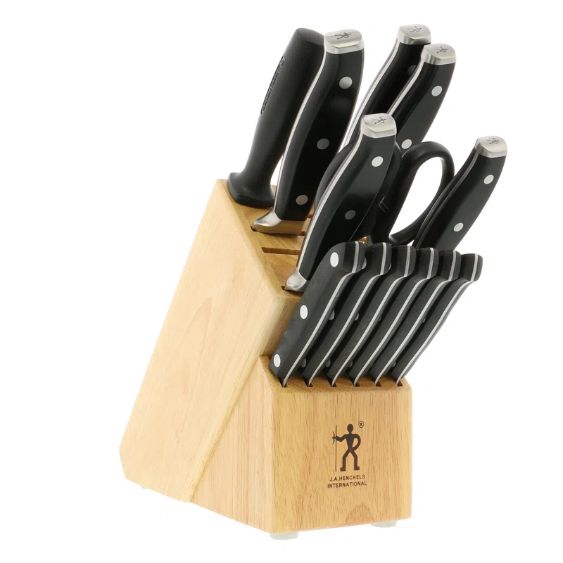 HENCKELS HENCKELS Forged Premio Knife Set with Block, Chef Knife, Paring Knife, Utility Knife, Steak Knife, 14 Piece, Black, Stainless Steel