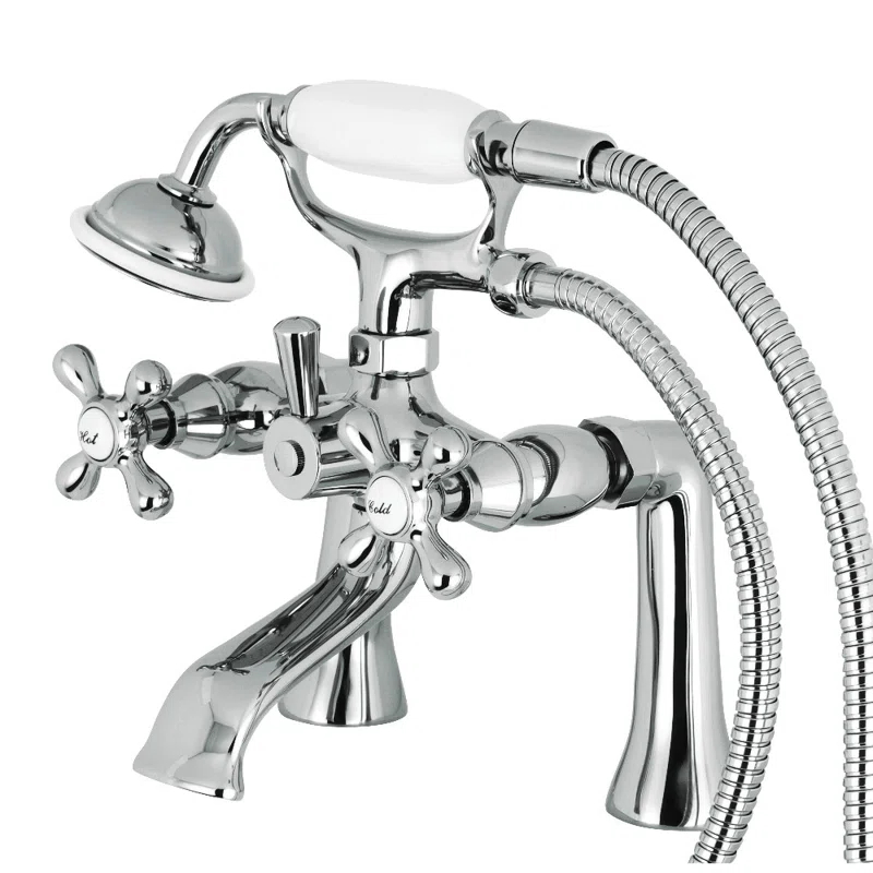 Kingston Brass KS268C Kingston Brass Kingston Three-Handle 2-Hole Deck Mount Clawfoot Tub Faucet with Hand Shower