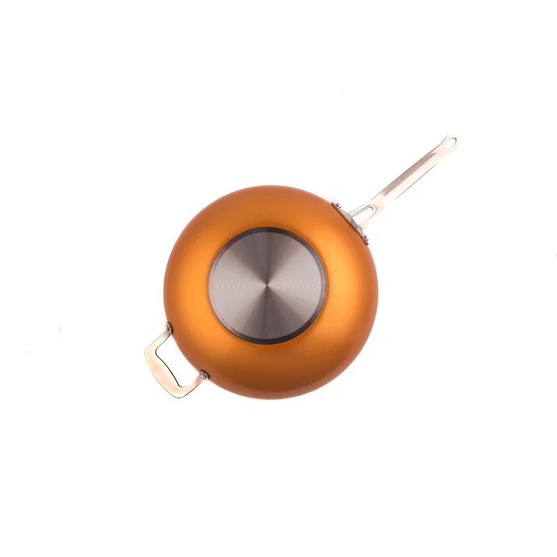 Master Pan Masterpan Chef's Wok & Glass Lid, Copper Color Ceramic Non-Stick Coating, 12"