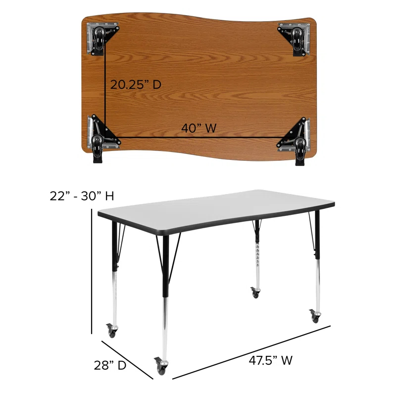 Flash Furniture Goddard 28"W x 47.5"L Rectangular Wave Collaborative Grey Adjustable Height Activity Table
