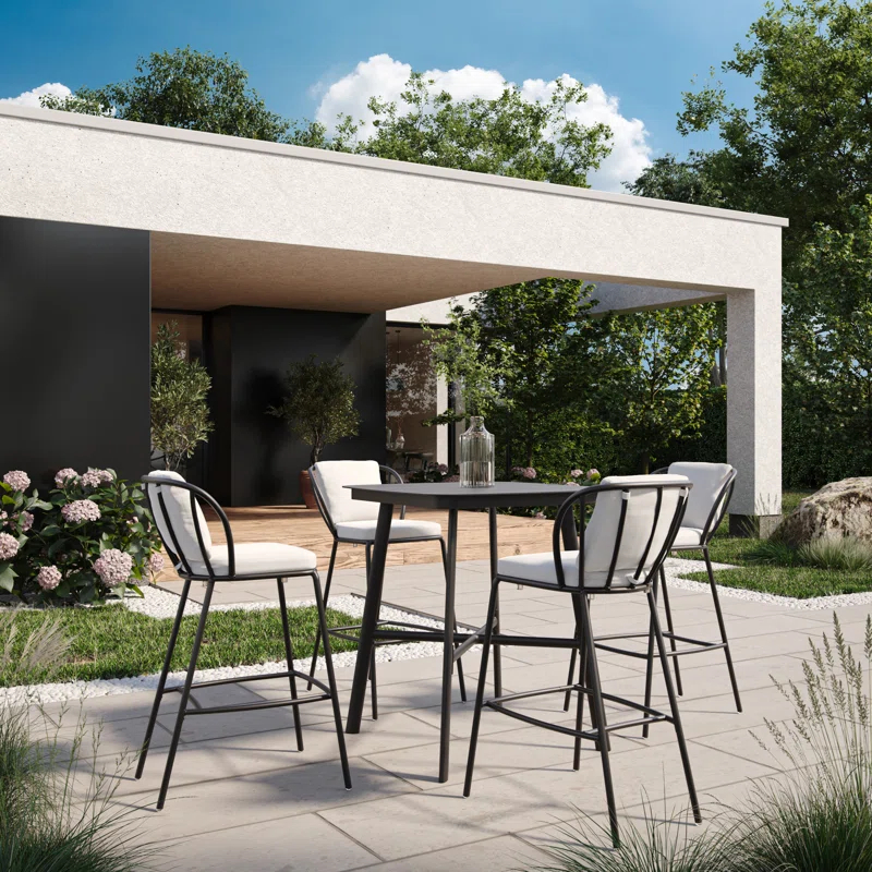 Oxford Garden Malti 5-Piece 36" Square Bar Table & Bar Chairs Set - Bliss Linen Cushion