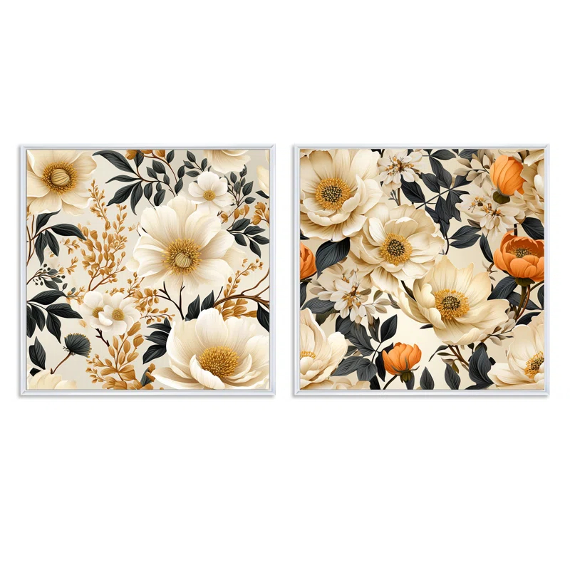 Vintage Flower Symphony II - Floral Square Collage Set Of 2