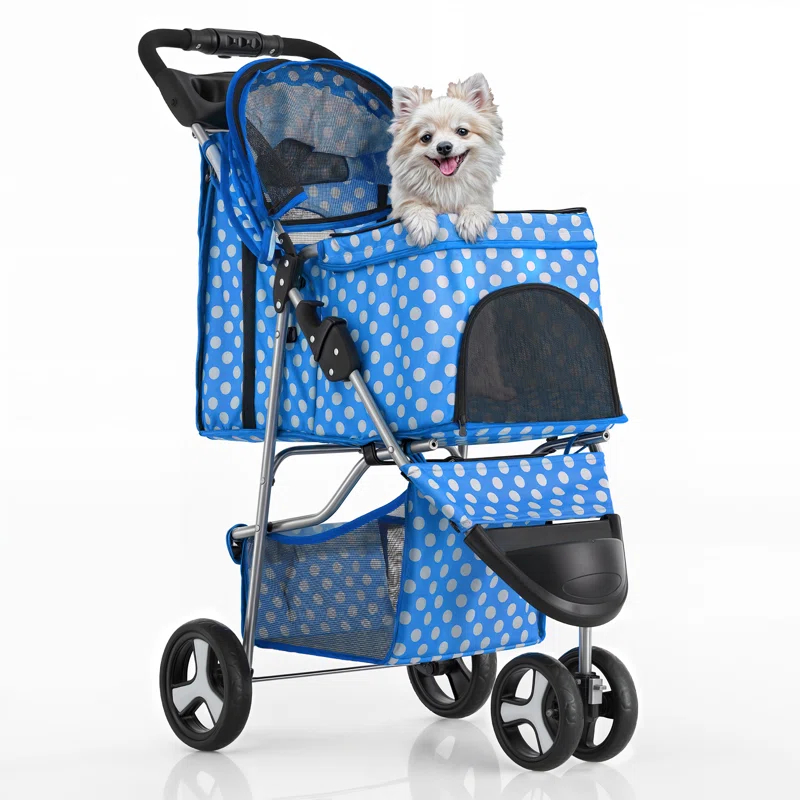 Magshion Foldable Pet Dog and Cat Stroller with Adjustable Canopy Storage Basket and Cup Holder for Small and Medium Pets