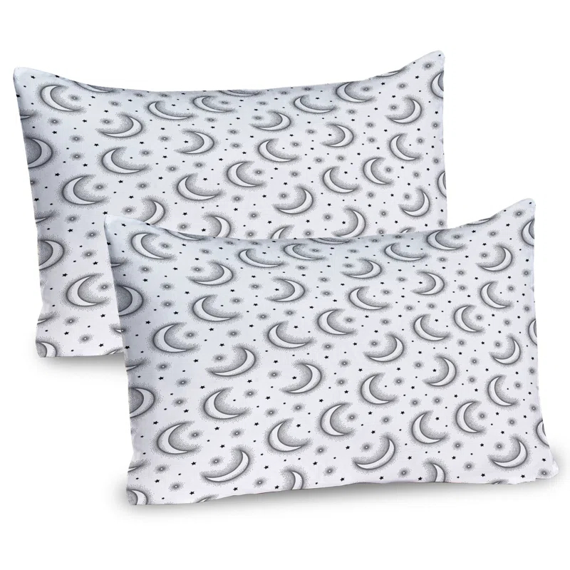Ambesonne Ambesonne Moon Pillow Sham 2 Pack Dotwork Crescent Phase Stars Charcoal Grey and White