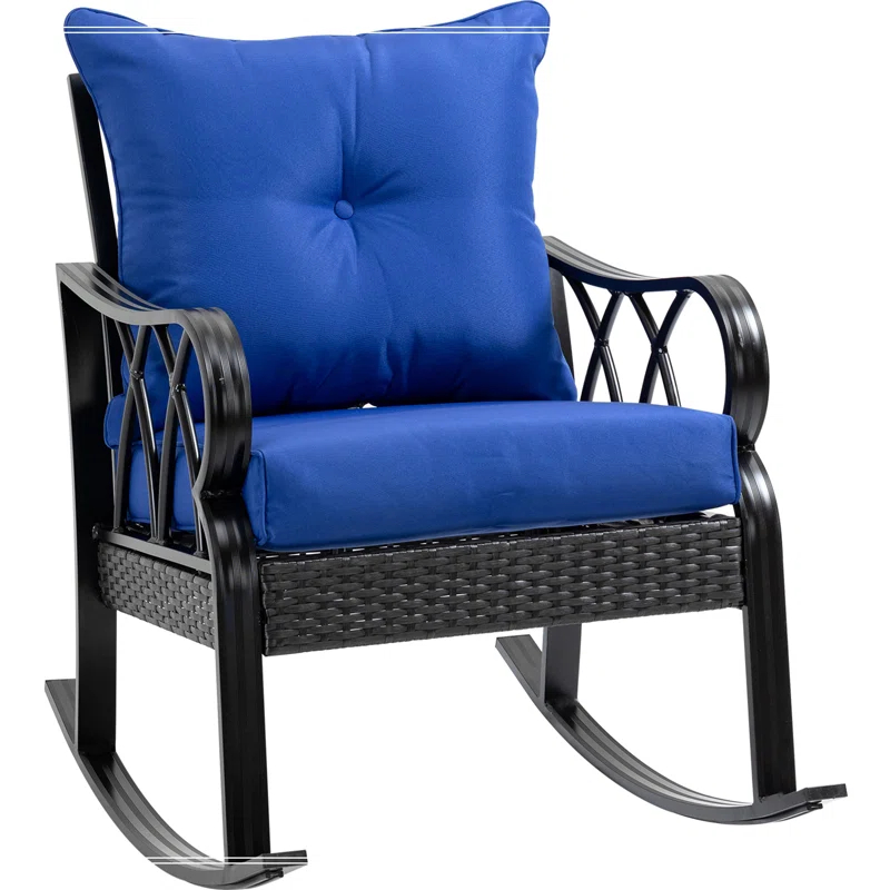 Mercer41 Outsunny Outdoor Wicker Rocking Chair with Padded Cushions, Aluminum Furniture Rattan Porch Rocker