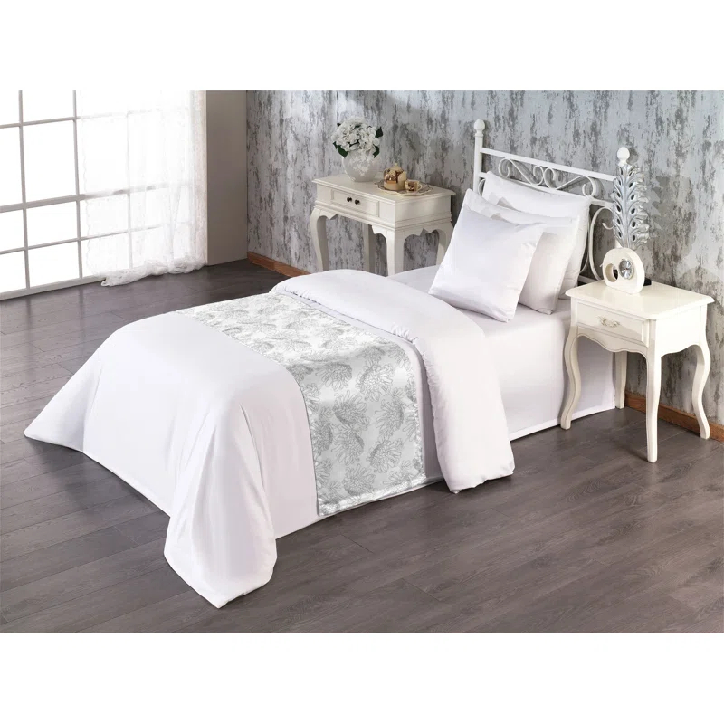 Ambesonne Ambesonne Floral Bed Runner Chrysanthemum Drawings Dimgray and White