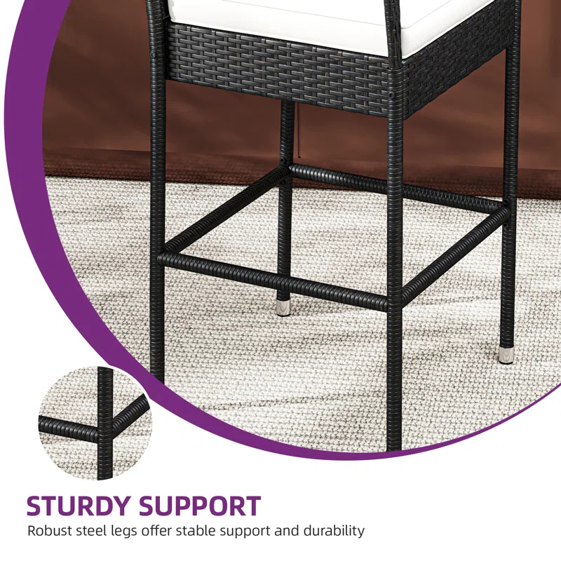 Winston Porter Winston Porter Set Of 2 Patio Wicker Counter Stools Outdoor Bar Height Chairs With Soft Cushions