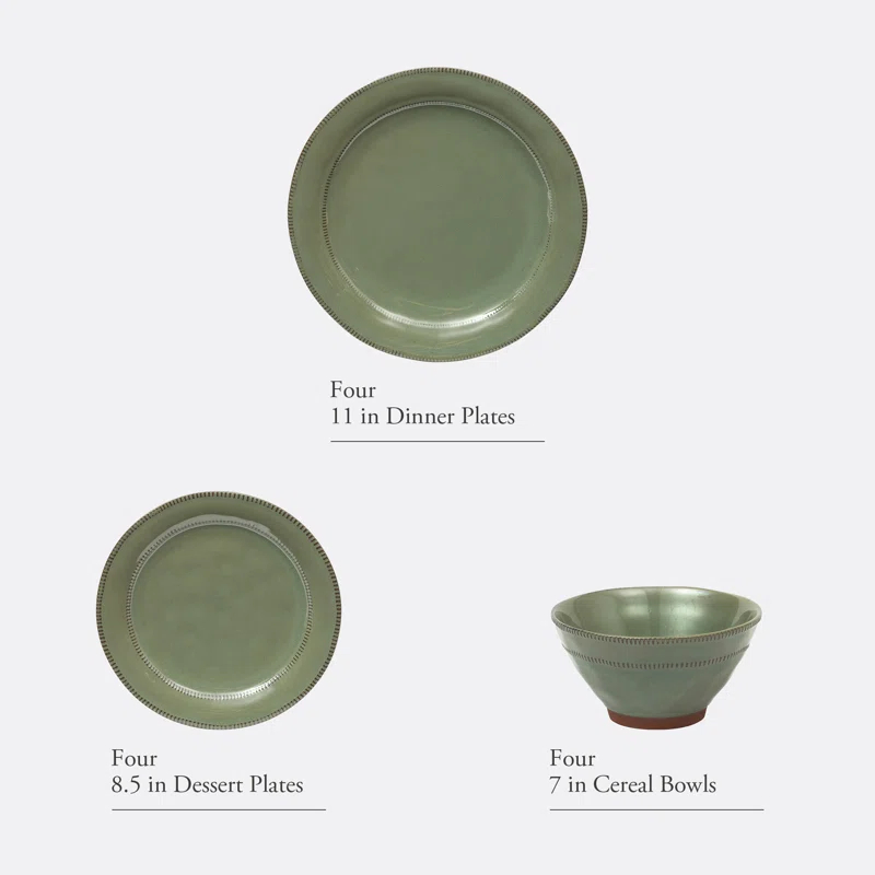 ECLANK 12 Piece Stoneware Dinnerware Set - Service for 4