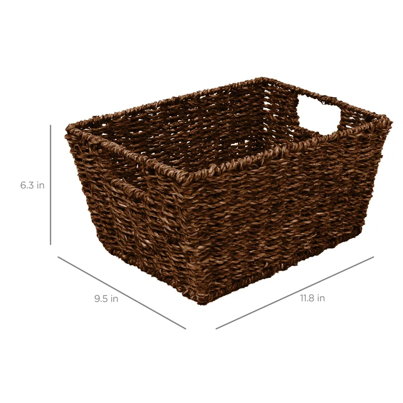 Rosecliff Heights 4 Multipurpose Stackable Seagrass Laundry Organizer Tote Baskets w/ Insert Handles