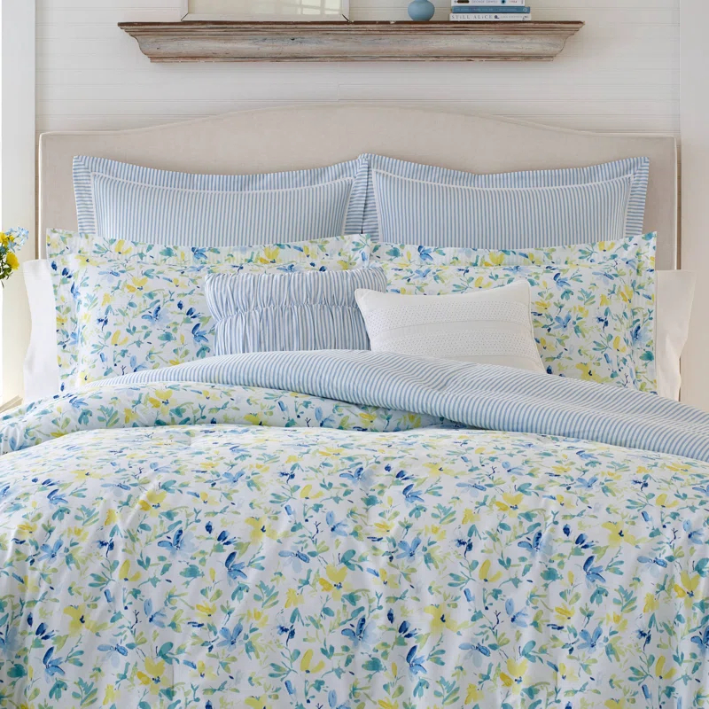 Laura Ashley Nora Blue Cotton Comforter Bonus Set