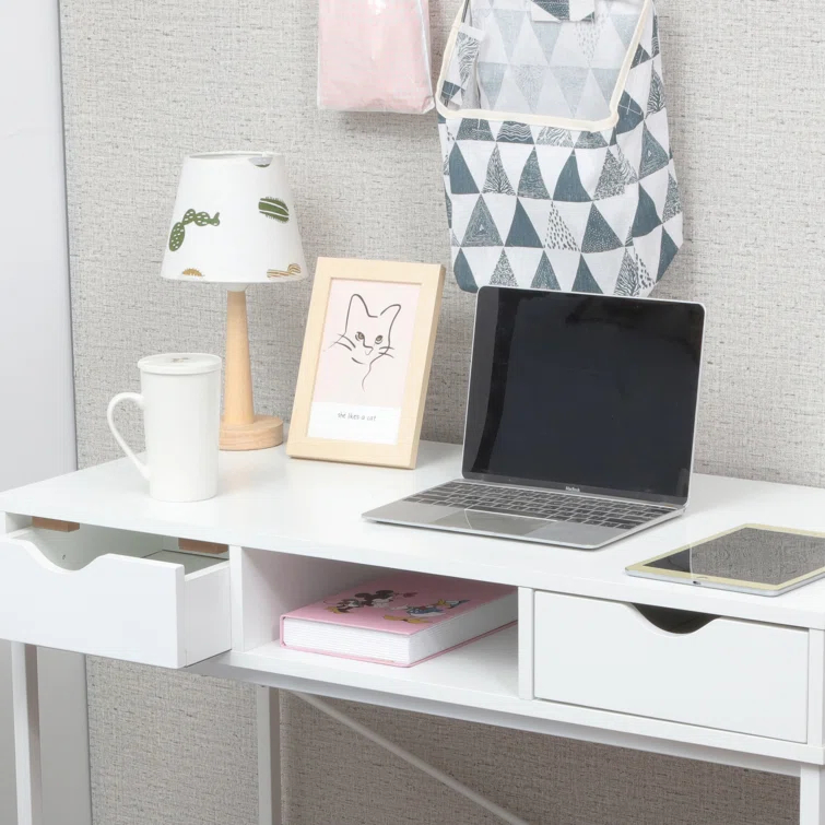 Ebern Designs Glenhill Writing Desk with Drawer - Built-In Power Outlets for Home Office