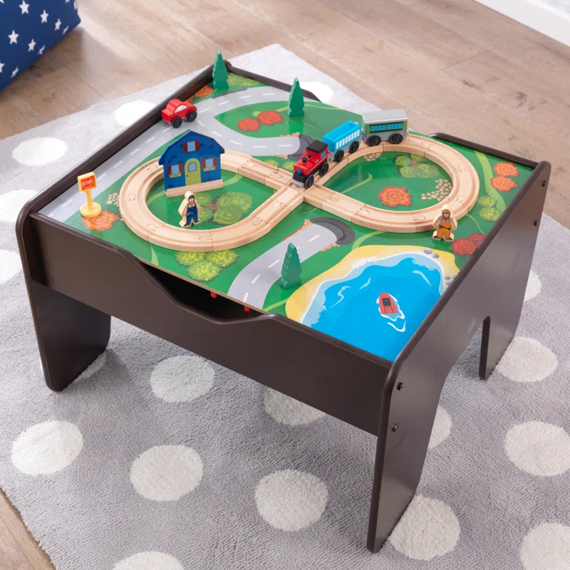 KidKraft 2-in-1 Wooden Activity Table with Board, Train Set and 195 Bricks