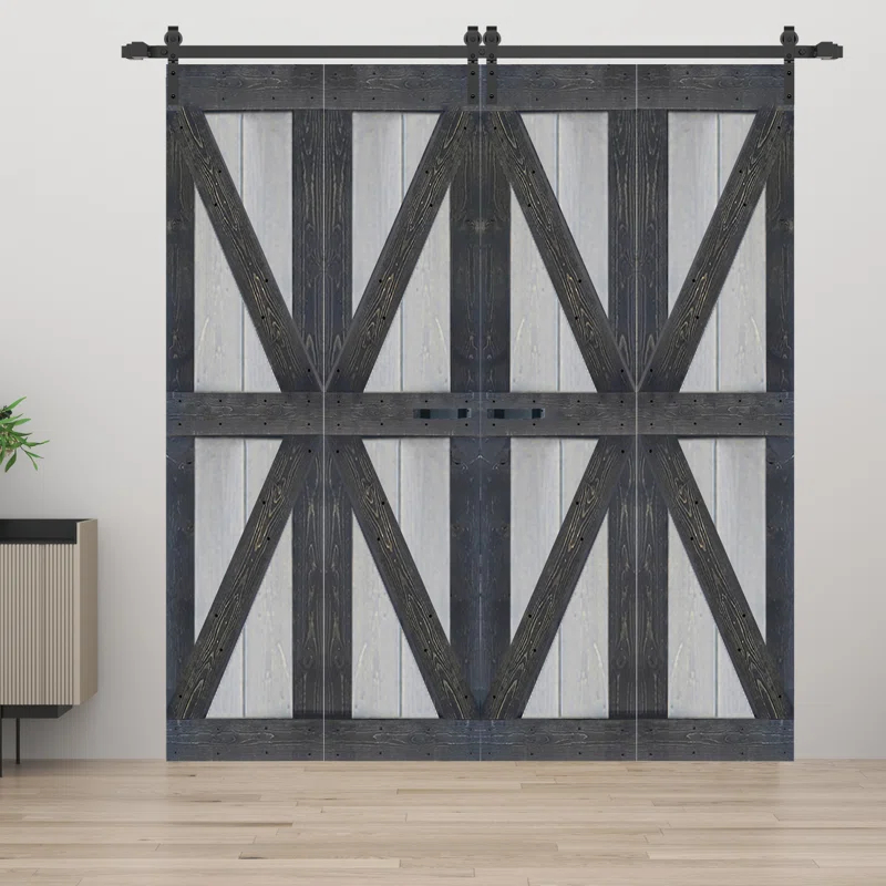IsLife K Style Finished Solid Wood Bi-Fold Double Barn Door With Hardware Kit -Assembly Needed