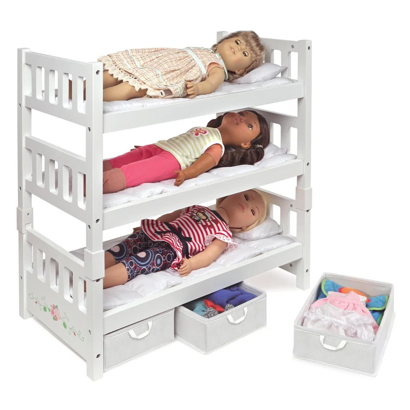 Badger Basket 1-2-3 Convertible Doll Bunk Bed with Bedding, Baskets, and Free Personalization Kit
