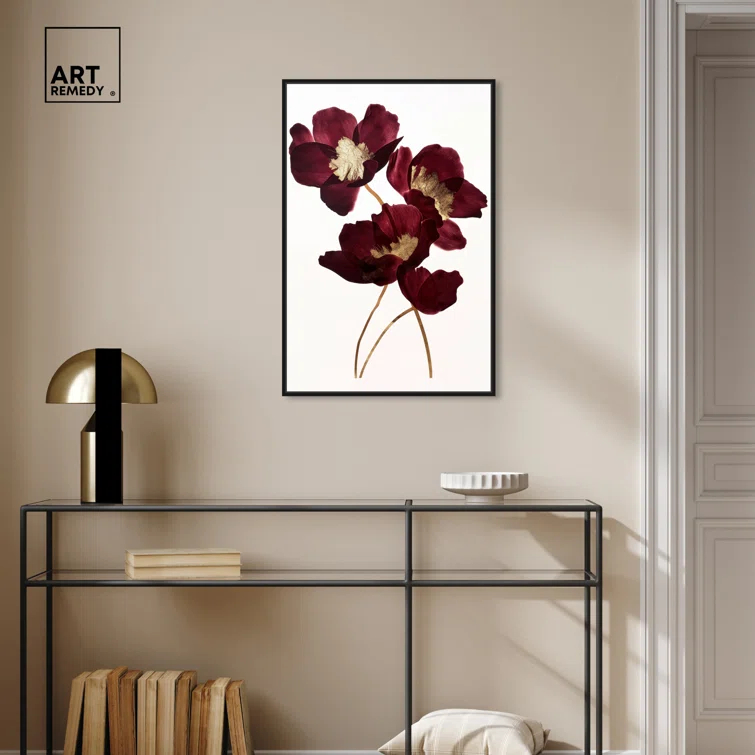 Art Remedy Art Remedy Wine Flowers Framed Floral Fine 1 Piece Canvas Wall Art 57114
