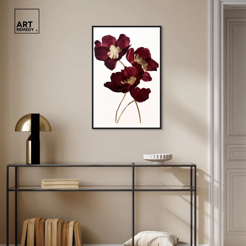 Art Remedy Art Remedy Wine Flowers Framed Floral Fine 1 Piece Canvas Wall Art 57114