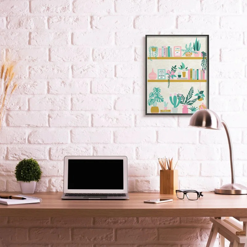 Stupell Industries " Chic Cottage Bookshelf With Tropical Plant Greenery " by Angela Nickeas