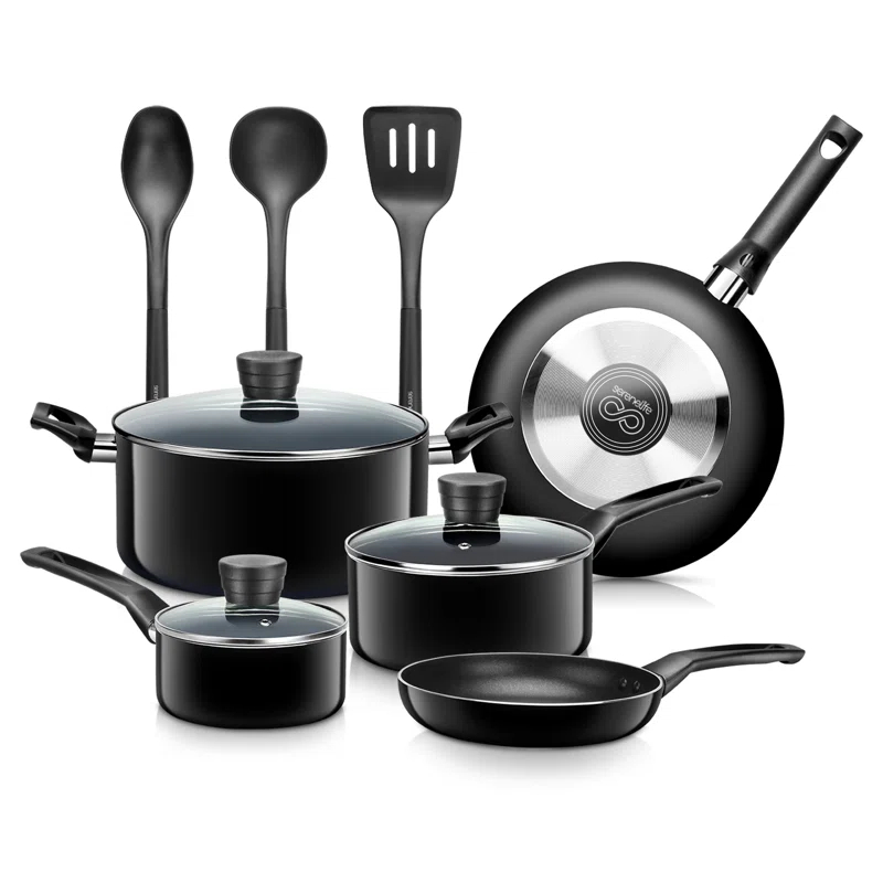 SereneLife 11 - Piece Non-Stick Aluminum Cookware Set